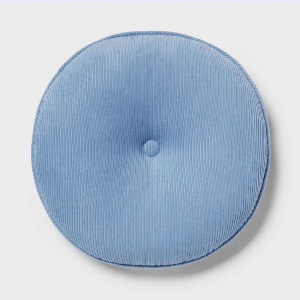 Round Decorative Pillow Blue Indoor Corduroy OEKO-TEX Certified s30